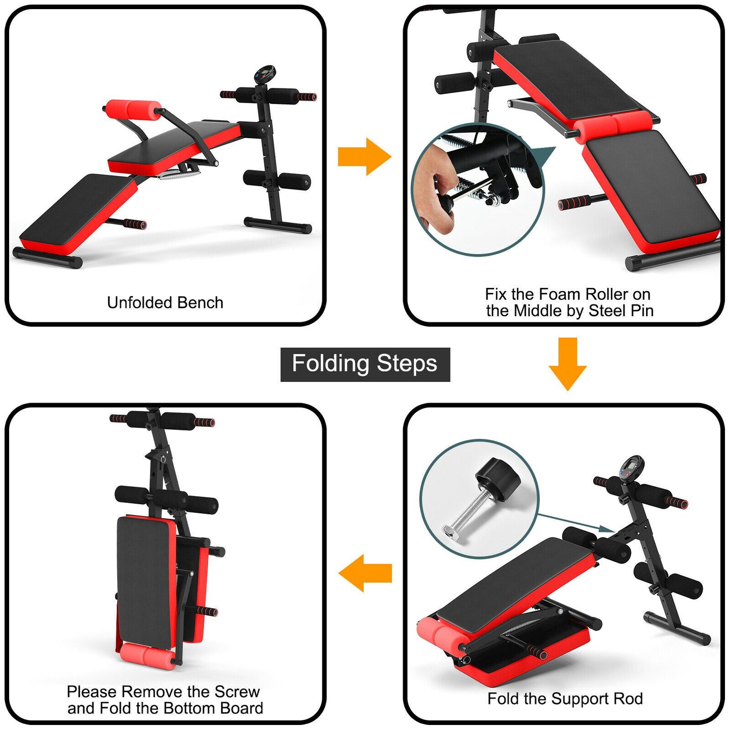 Multi Workout Weight Bench with LCD Display, Foldable/Adjustable 