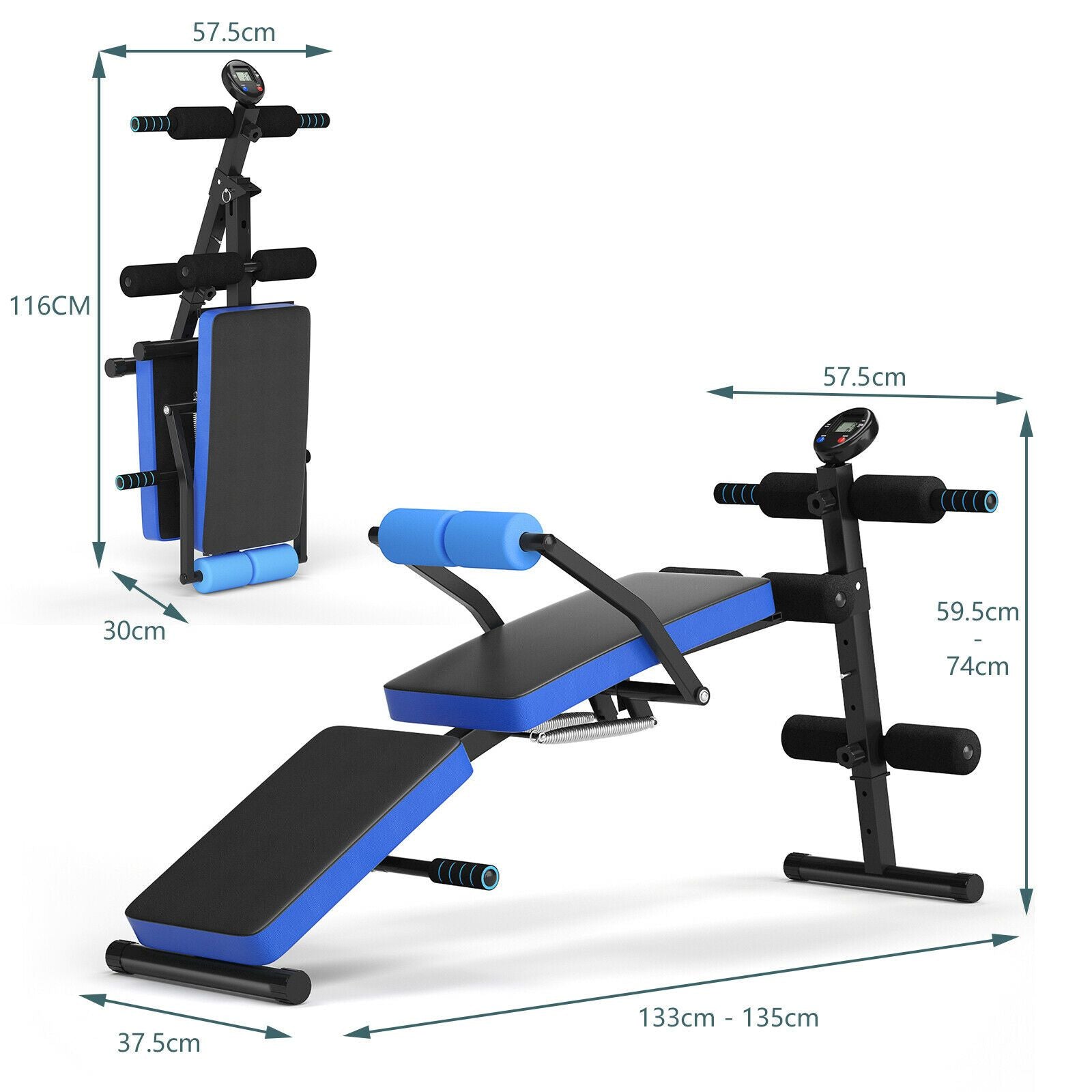 Multi Workout Weight Bench with LCD Display, Foldable/Adjustable 