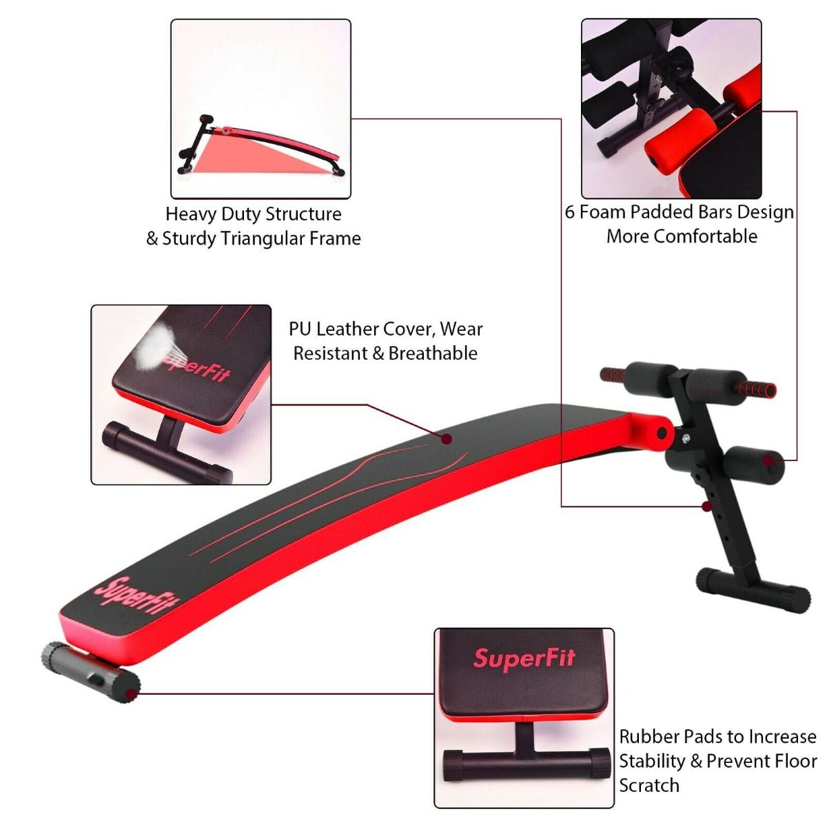 Adjustable Sit up Bench with 4 Positions for Home Strength Training