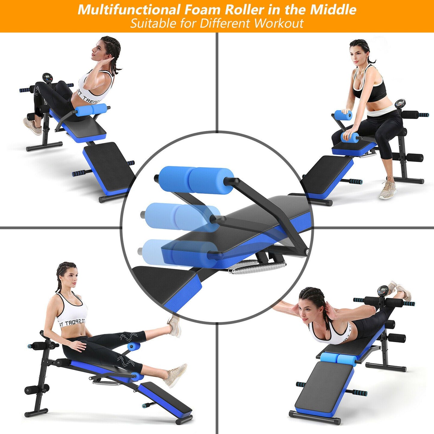 Multi Workout Weight Bench with LCD Display, Foldable/Adjustable 