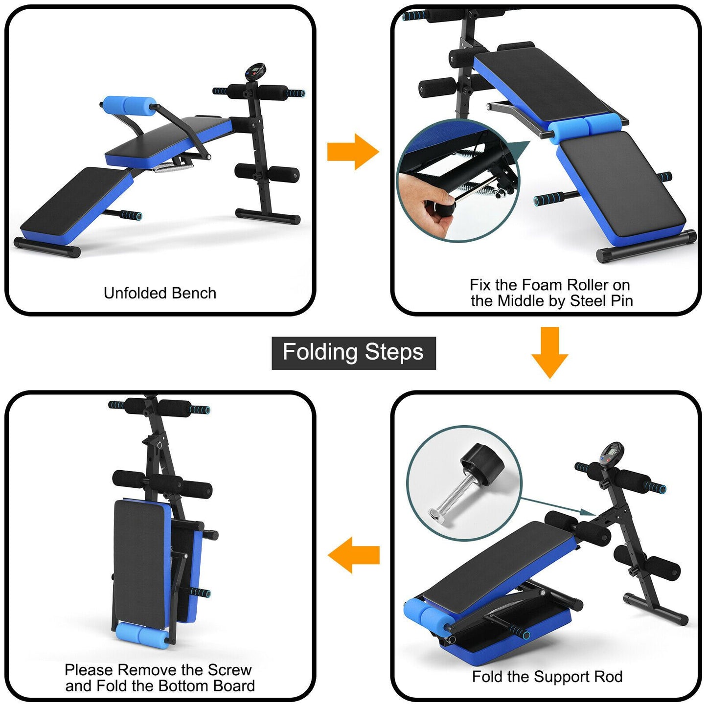 Multi Workout Weight Bench with LCD Display, Foldable/Adjustable 