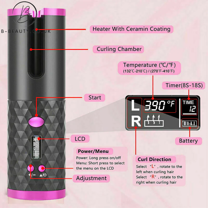 LCD Cordless Auto Rotating Curling Iron