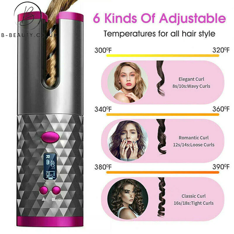 LCD Cordless Auto Rotating Curling Iron